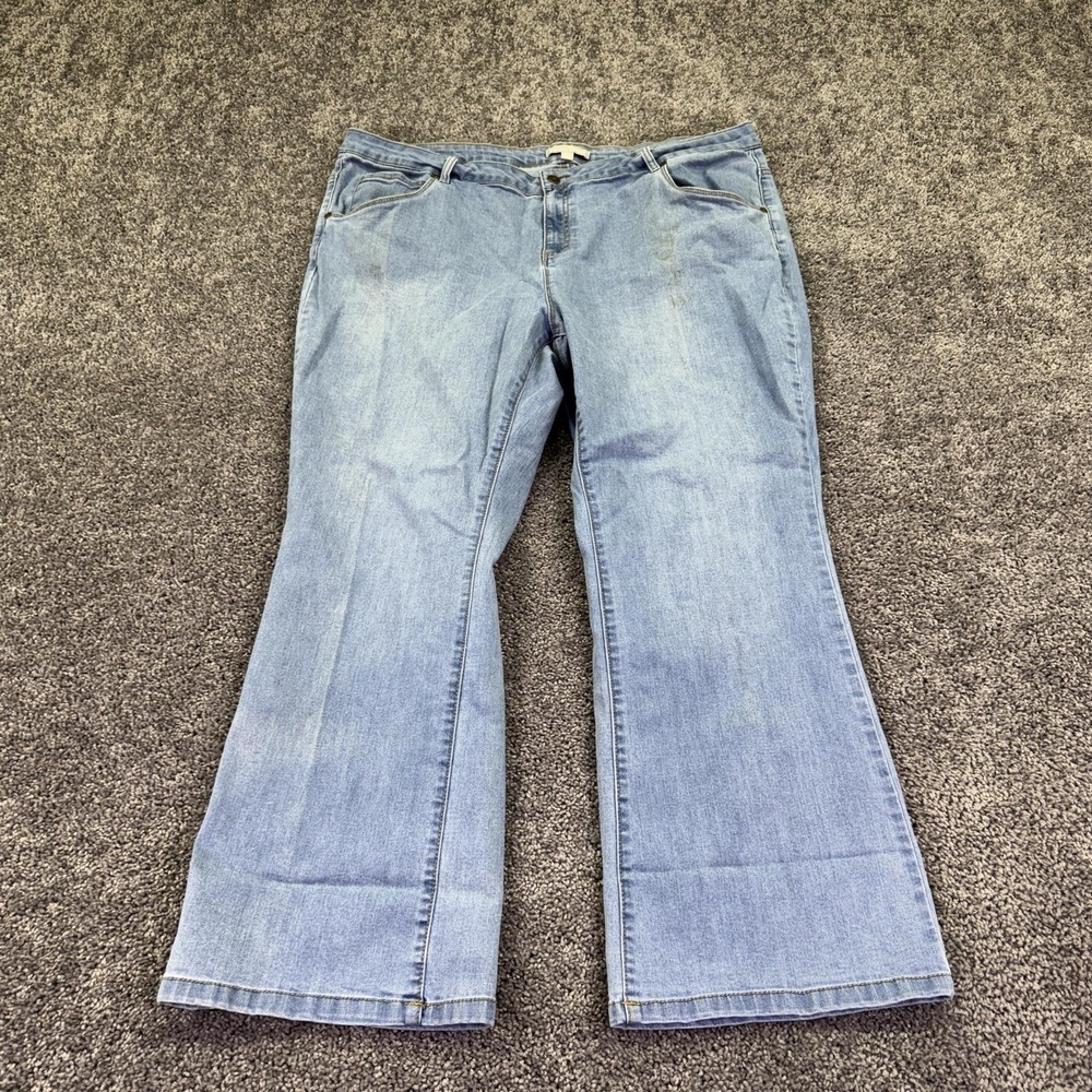 Woman Within Jeans Womens 24W Petite Blue High Rise Bootcut Light Wash Denim